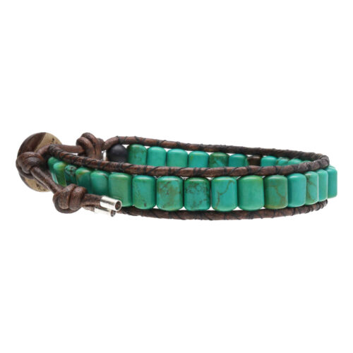 Armband Bohemian green B6 – Groen – Turquoise – Sterling zilver – Leer