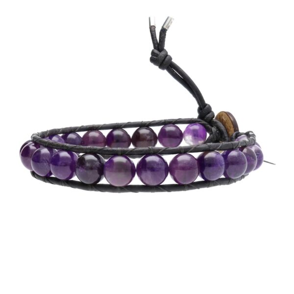 Armband Classic B8 – Amethist – Leder – Sterling Zilver