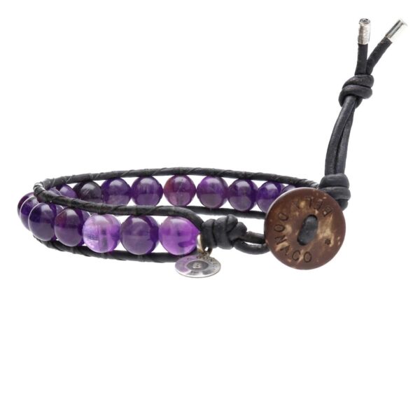 Armband Classic B8 – Amethist – Leder – Sterling Zilver
