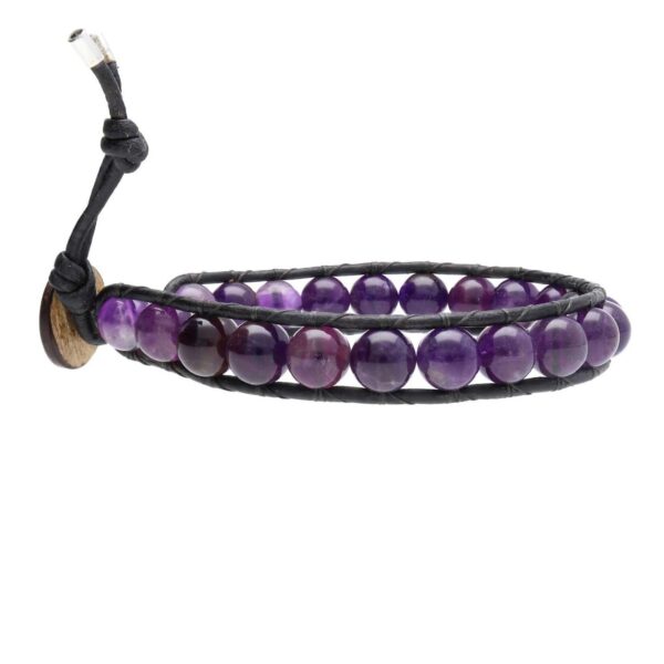 Armband Classic B8 – Amethist – Leder – Sterling Zilver