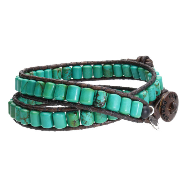 Wikkelarmband Bohemian green B6 – Groen – Turquoise – Sterling zilver – Leer