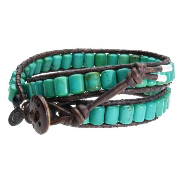Wikkelarmband Bohemian green B6 – Groen – Turquoise – Sterling zilver – Leer