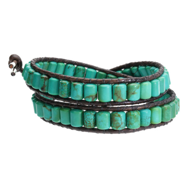 Wikkelarmband Bohemian green B6 – Groen – Turquoise – Sterling zilver – Leer