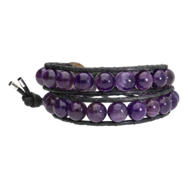 Wikkelarmband Classic B8 – Amethist – Leder – Sterling Zilver