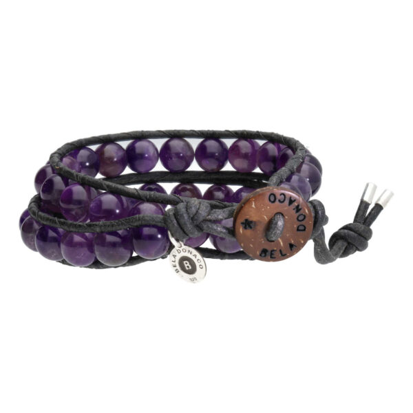 Wikkelarmband Classic B8 – Amethist – Leder – Sterling Zilver
