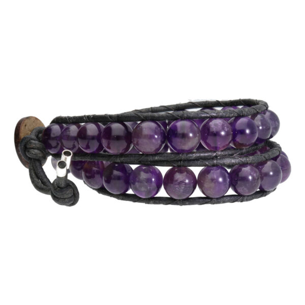 Wikkelarmband Classic B8 – Amethist – Leder – Sterling Zilver