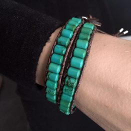 Wikkelarmband Bohemian green B6 – Groen – Turquoise – Sterling zilver – Leer