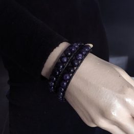 Wikkelarmband Classic B8 – Amethist – Leder – Sterling Zilver