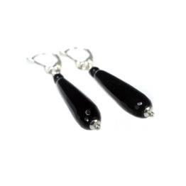 Oorbellen Classic – Zwarte facet Agaat – Sterling Zilver