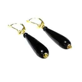 Oorbellen Classic – Zwarte facet Agaat – Sterling Zilver verguld
