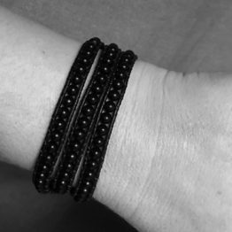 Wikkelarmband Classsic B4 – zwart – mat Onyx – Leder – Sterling Zilver