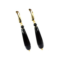 Oorbellen Classic – Zwarte facet Agaat – Sterling Zilver verguld