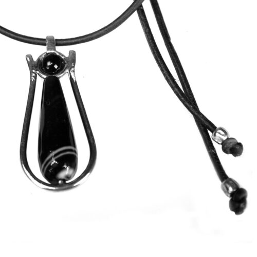 Ketting  Art Deco – Zwarte facet Agaat – Onyx – Sterling Zilver