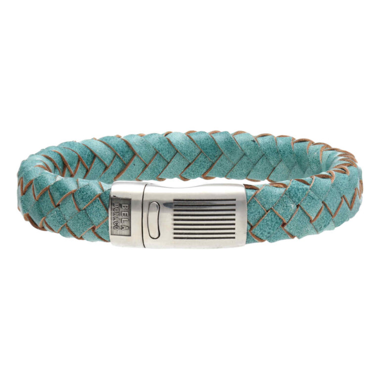 Armband Business line W12 - RVS - Gevlochten vintage turquoise leder-2