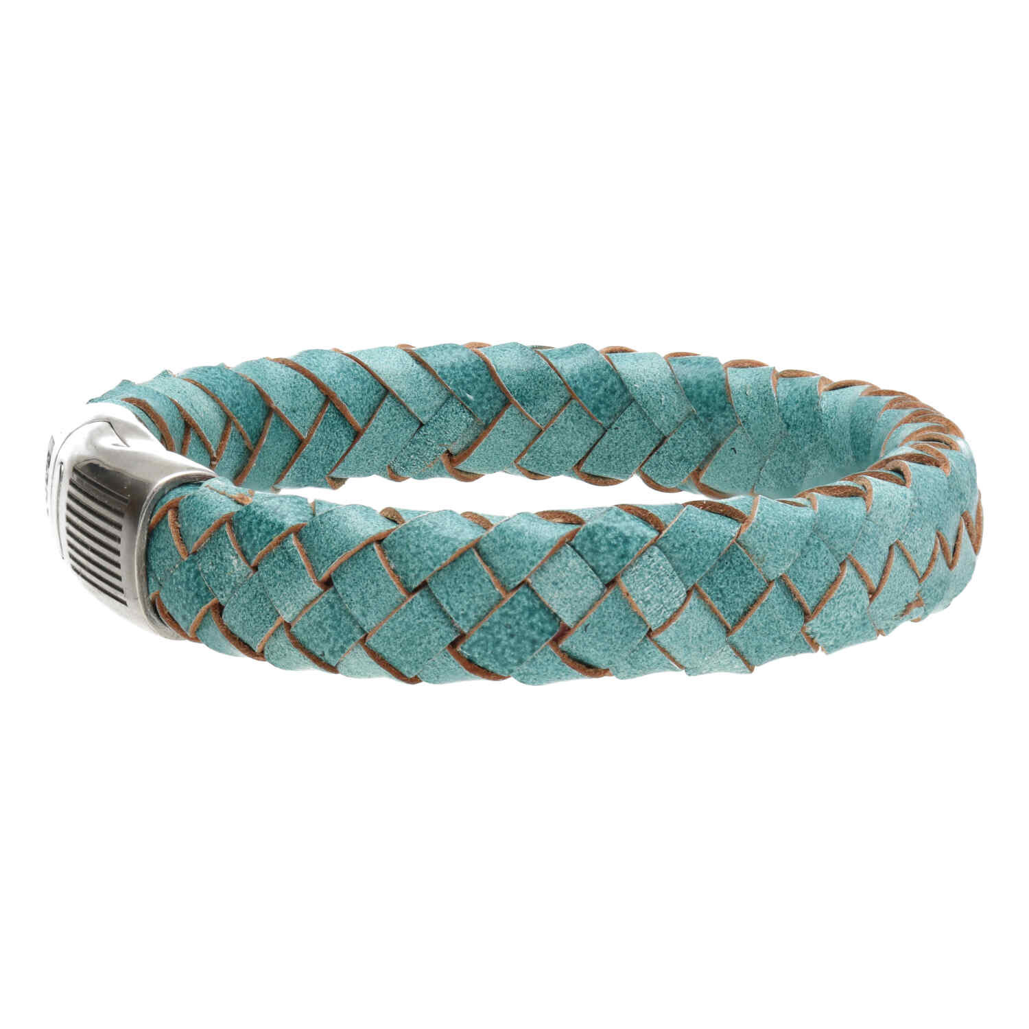 Armband Business line W12 - RVS - Gevlochten vintage turquoise leder-2