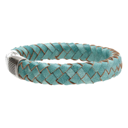 Armband Business line W12 – RVS – Gevlochten vintage turquoise leder