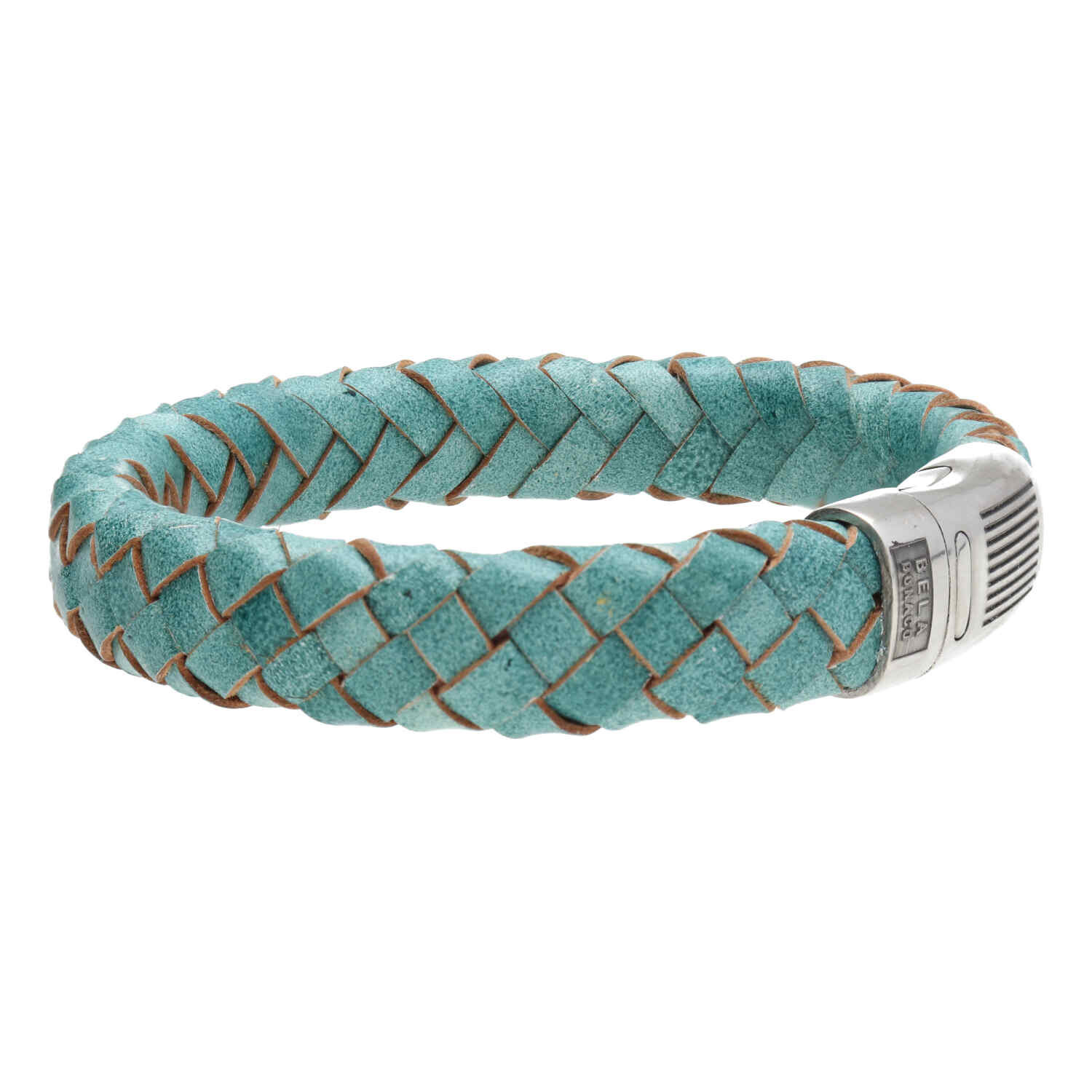 Armband Business line W12 - RVS - Gevlochten vintage turquoise leder-2