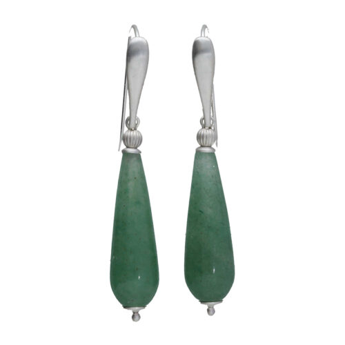 Oorbellen Art Deco – Groene Aventurijn – geborsteld Sterling Zilver