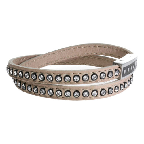 Wikkelarmband Business line W7 – RVS – Swarovski kristallen – beige nappa leder