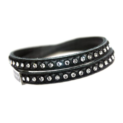 Wikkelarmband Business line W7 – RVS – Swarovski kristallen – zwart nappa leder