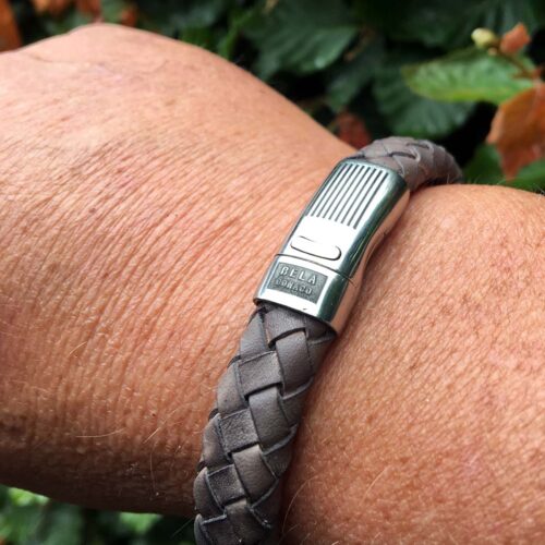 Armband Business line W12 – RVS – Gevlochten vintage taupe leder