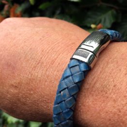 Armband Business line W12 – RVS – Gevlochten vintage blauw leder