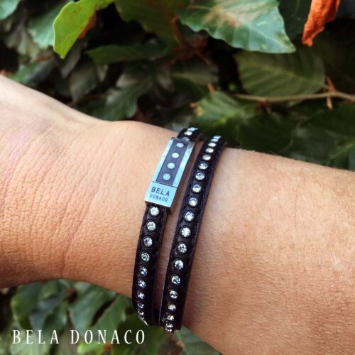 Wikkelarmband Business line W7 – RVS – Swarovski kristallen – bronskleurig nappa leder