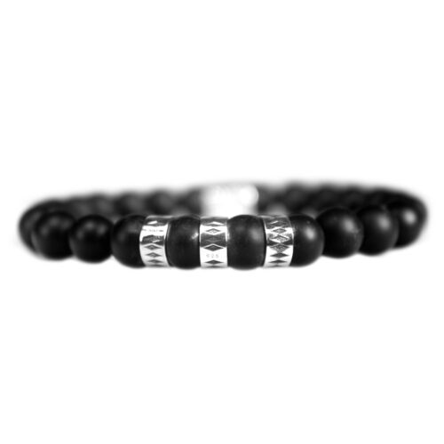 Armband Luxury B8 – Zwarte mat Onyx – Geoxideerd Sterling Zilver