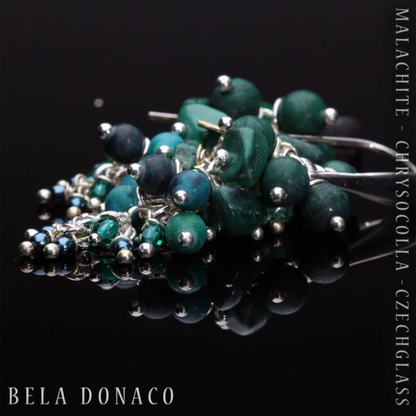 Oorbellen Wrap Wire – Malachiet – Chrysocolla – Tsjechisch glas – Sterling Zilver