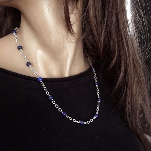 Ketting  Wrap Wire B6 – Lapis Lazuli – Sterling Zilver