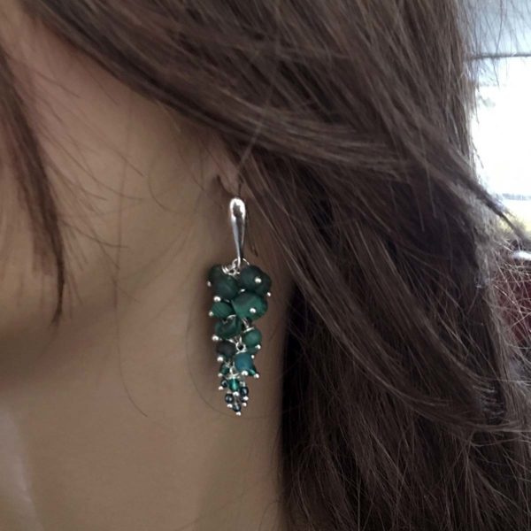 Oorbellen Wrap Wire – Malachiet – Chrysocolla – Tsjechisch glas – Sterling Zilver