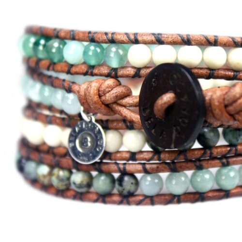 Wikkelarmband Bohemian B4 – Agaat – Africaanse turquoise – Jade – Fossil – old schoolleer