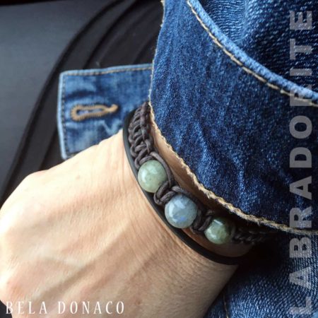 Armband Classic B10 – Labradoriet – Geoxideerd Sterling Zilver – Vintage leer