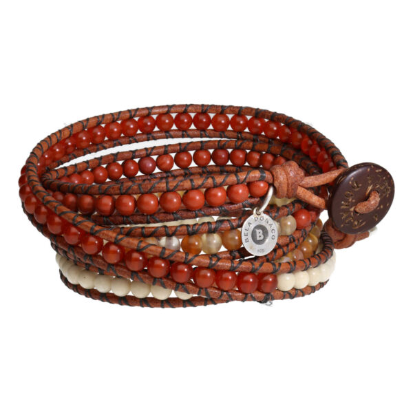 Wikkelarmband Bohemian B4 – Carneol – Redstone – witte Fossil – old schoolleer