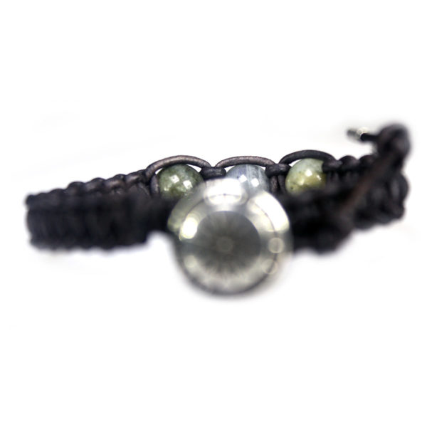 Armband Classic B10 – Labradoriet – Geoxideerd Sterling Zilver – Vintage leer