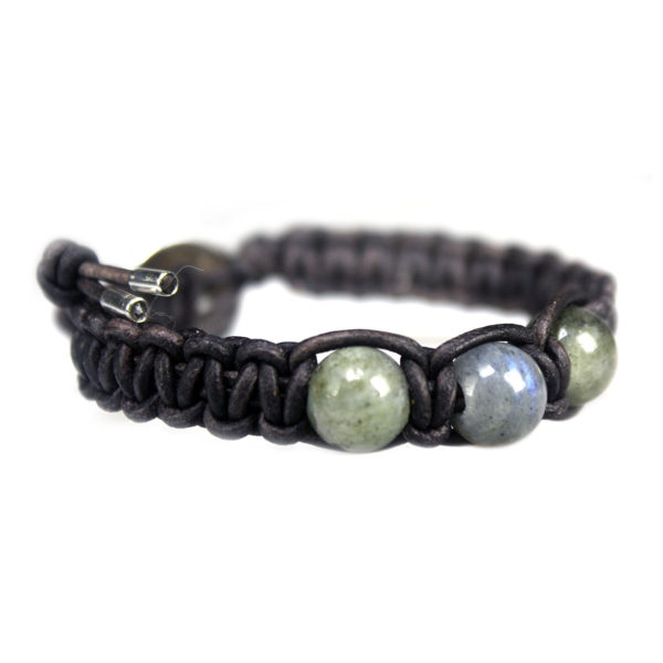 Armband Classic B10 – Labradoriet – Geoxideerd Sterling Zilver – Vintage leer