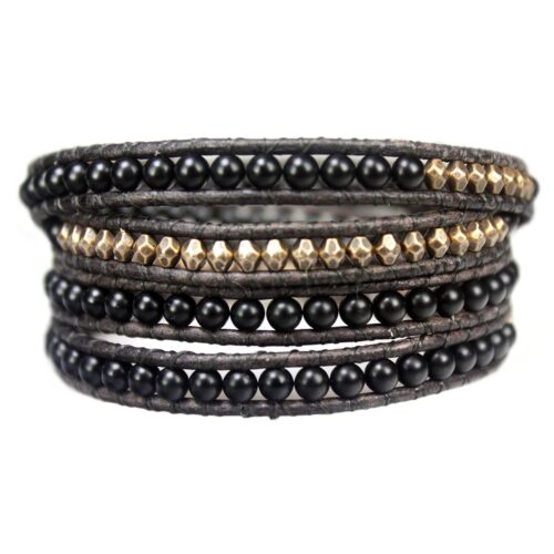 Wikkelarmband Classic B4 – Onyx – Koper – Vintage leer