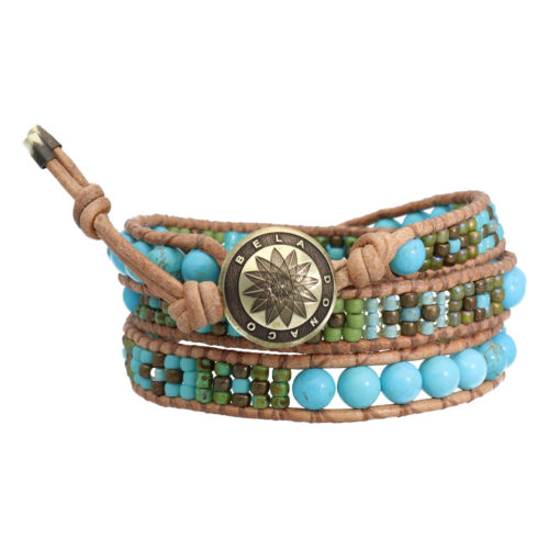 Wikkelarmband Bohemian B6 – Turquoise – Messing – Tsjechisch Glas