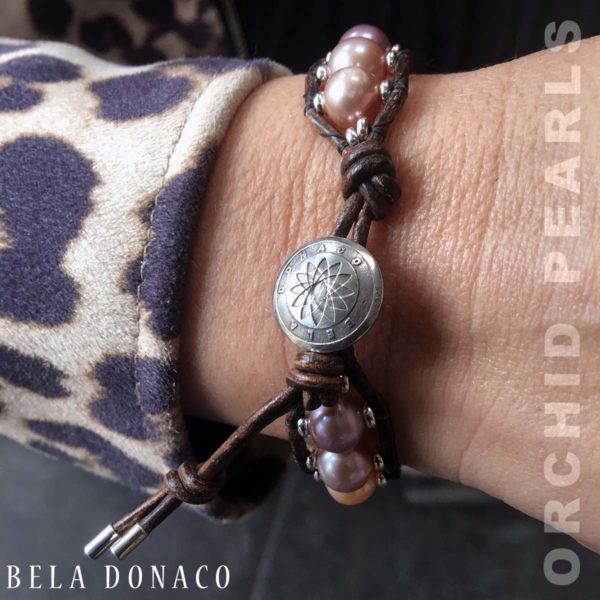 Armband Supreme Classic B8 – Orchid Parels – vintage leder – Sterling Zilver