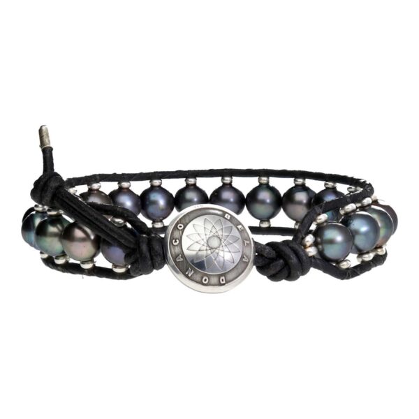 Armband Supreme Classic B9 – Zwarte Parels – vintage leder – Sterling Zilver