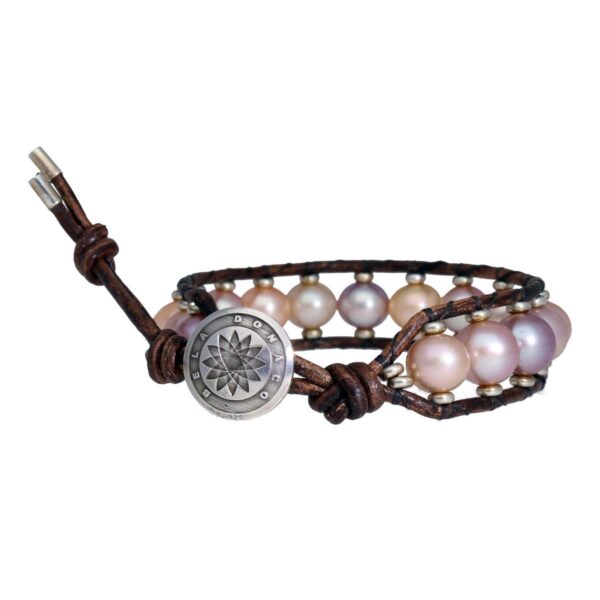 Armband Supreme Classic B8 – Orchid Parels – vintage leder – Sterling Zilver