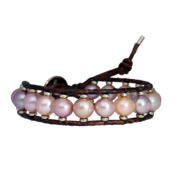 Armband Supreme Classic B8 – Orchid Parels – vintage leder – Sterling Zilver