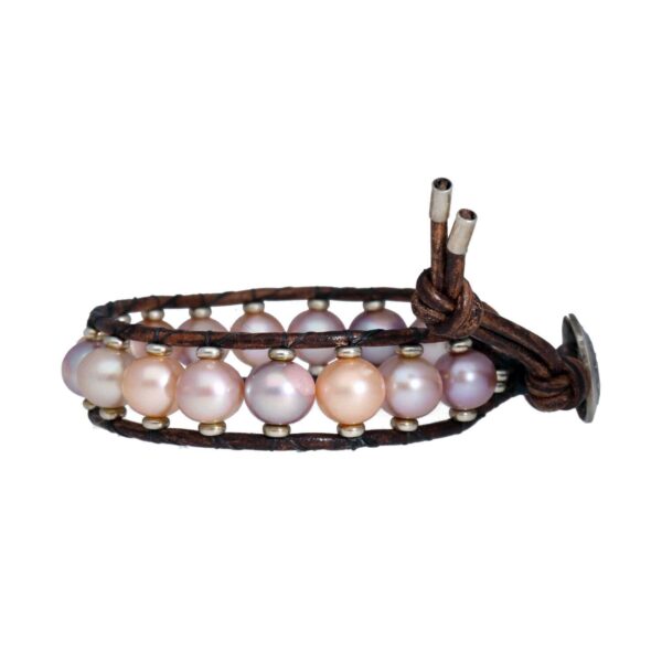 Armband Supreme Classic B8 – Orchid Parels – vintage leder – Sterling Zilver