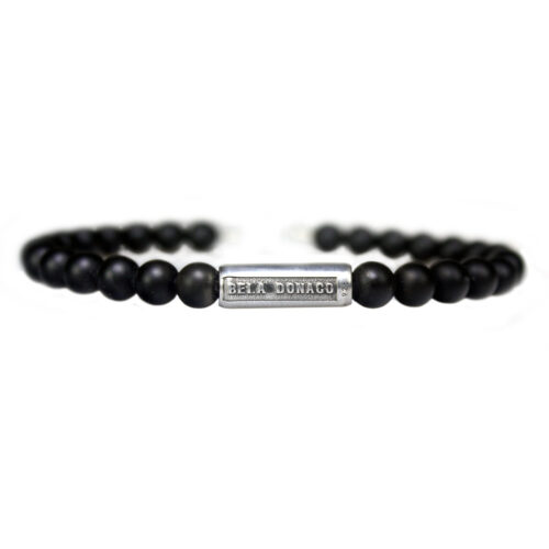 Armband Luxury B6 klem – Zwarte mat Onyx – Geoxideerd Sterling Zilver