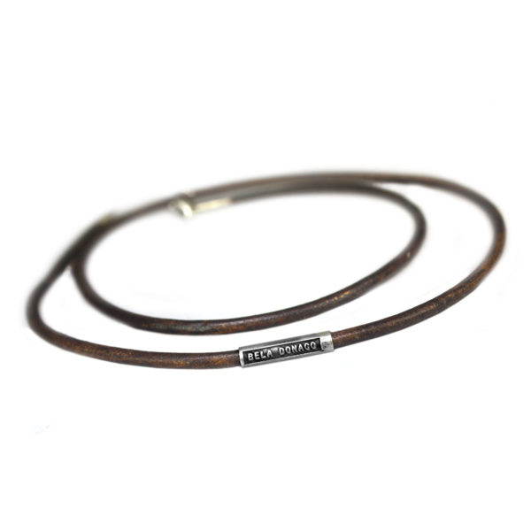 Ketting / Armband Classic w3 – vintage bruin leder – Geoxideerd Sterling Zilver