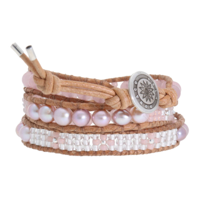 Wikkelarmband Classic B6 orchid Parels Rozenkwarts Tsjechisch glas naturel Leer Sterling Zilver-4