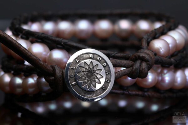 Wikkelarmband Classic B6 – orchid Parels – vintage bruin Leer – Sterling Zilver