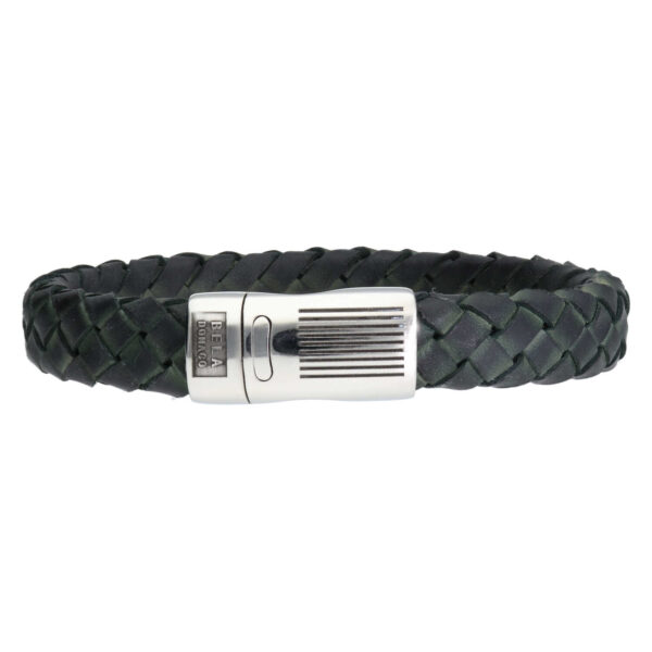 Armband Business line W12 – RVS – Gevlochten vintage donker groen leder