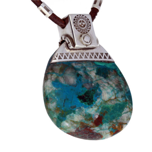 Ketting en hanger Unica – Hopi symbool –  Chrysocolla Arizona – Sterling Zilver