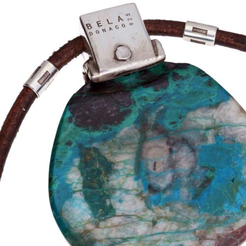 Ketting en hanger Unica – Hopi symbool –  Chrysocolla Arizona – Sterling Zilver